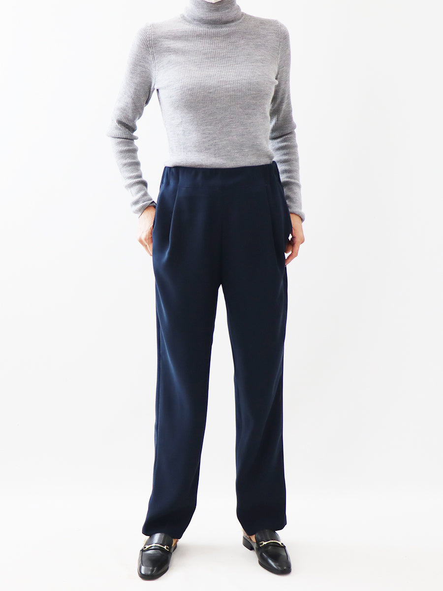 [679] Center flat waist elastic wide pants