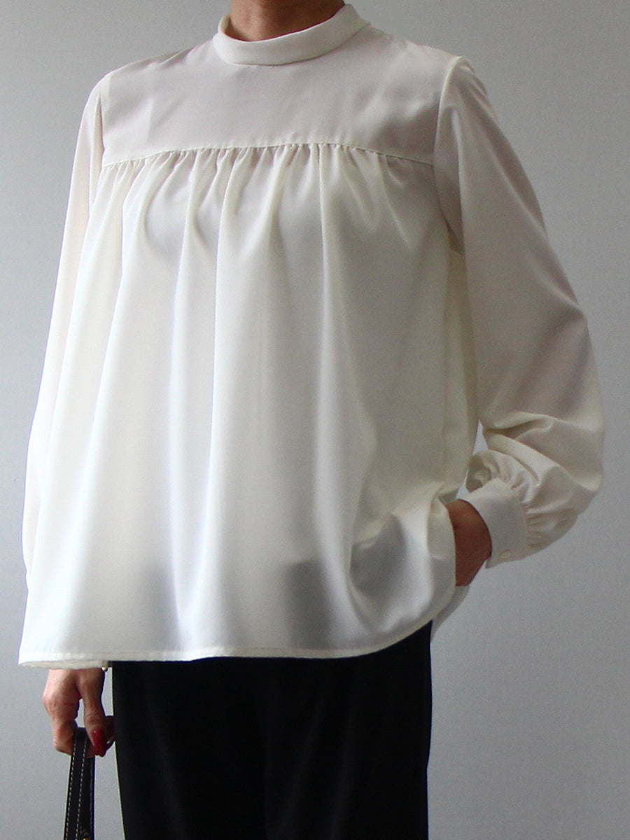 [641] Gather puff sleeve blouse (2 neck set)