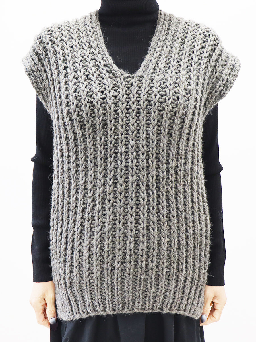 [N52] Hand-knitted drafting big knit vest